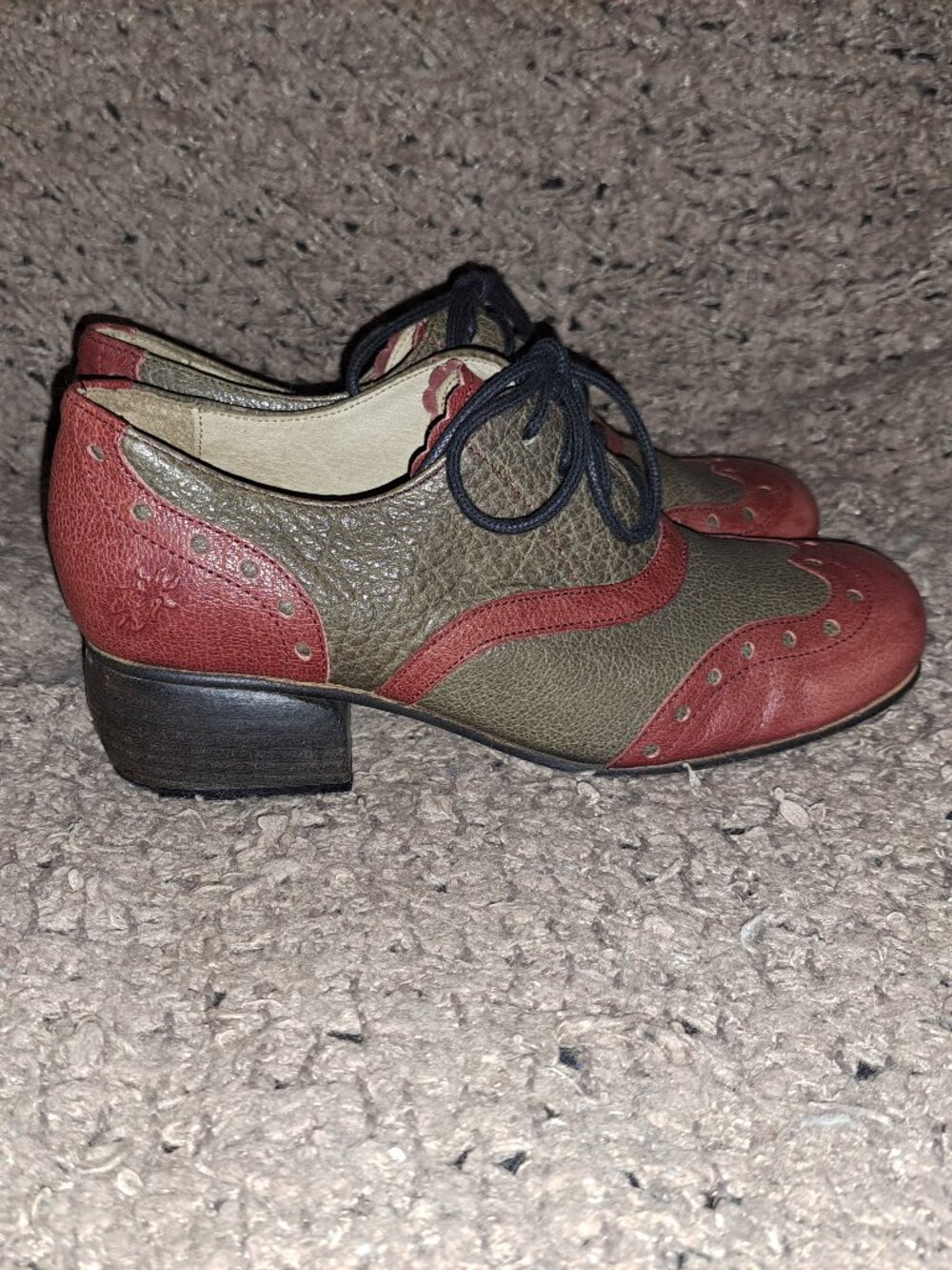 FLY LONDON-Wingtip Brogue Heeled Oxford-Dk Gray/Burgundy Leather-Sz 37-Excellent - Picture 5 of 8